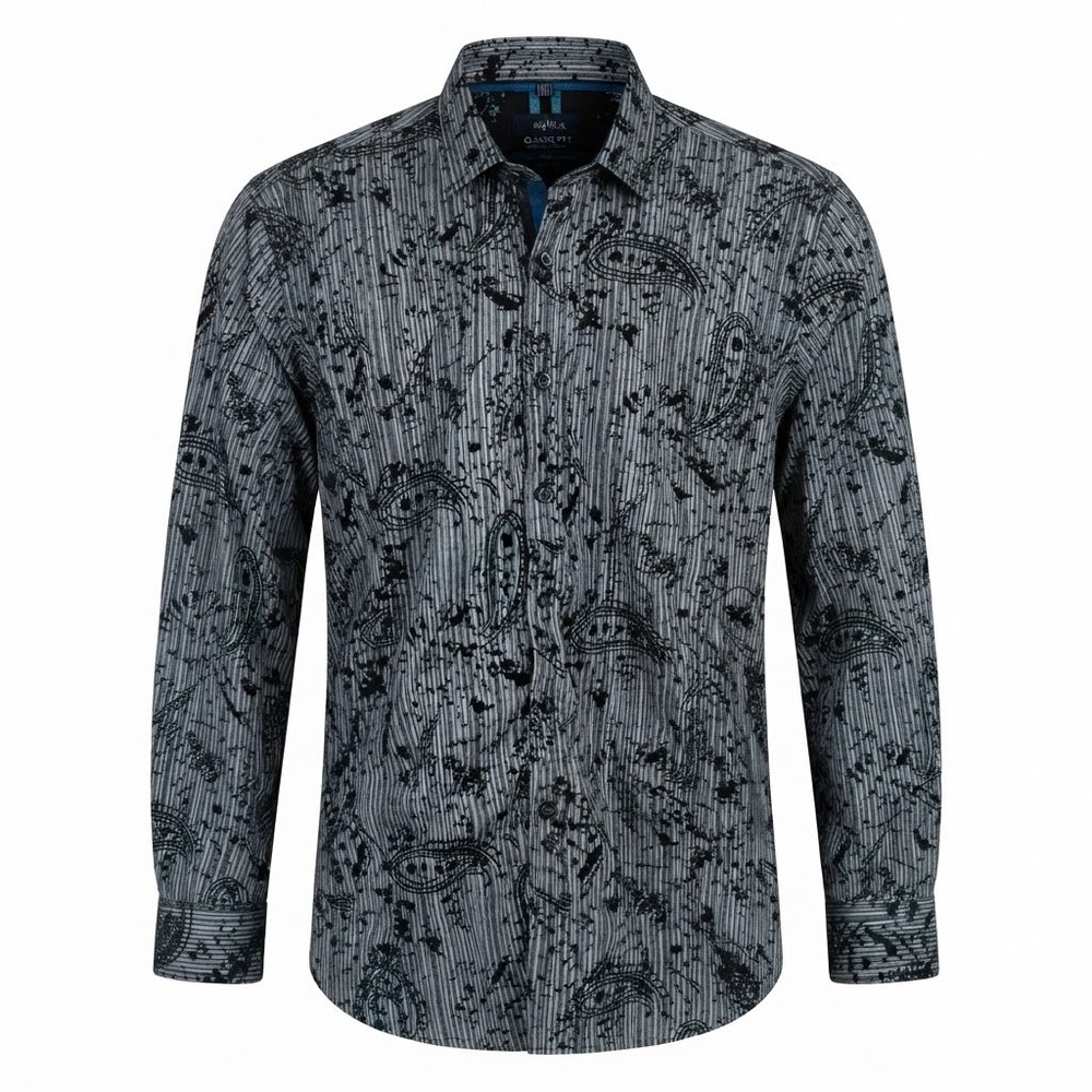 BKE Eight X Premium Mens XL Black Paisley Flocked Classic‎ Fit Button Down Shirt